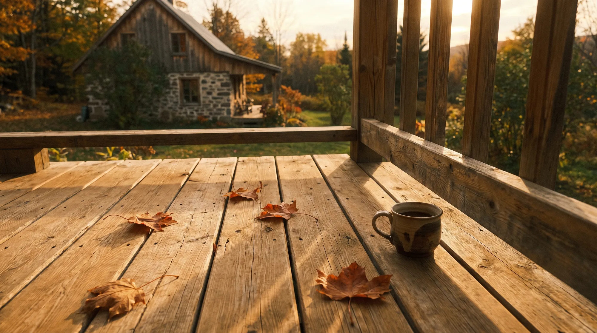 Restored deck with autumn leaves