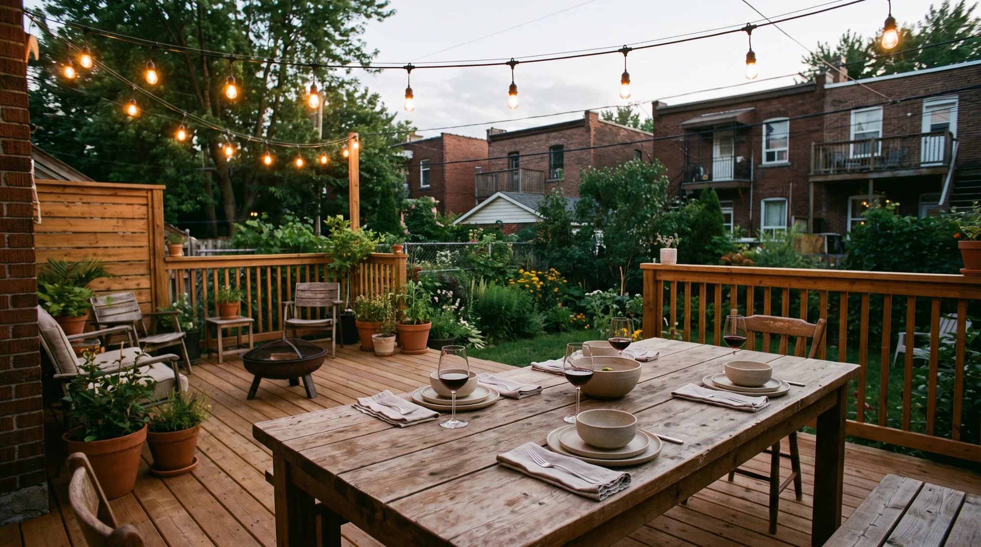 Deck set for an evening dinner